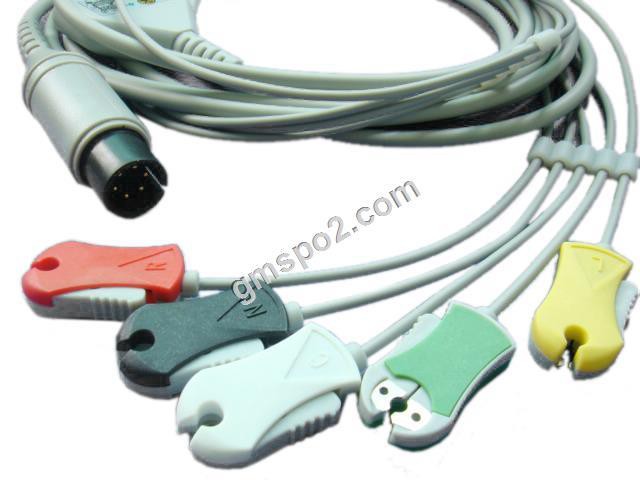 One Piece EKG-kabel med 5-LD, TPU, IEC, Clip, 12ft og 180º Straight Connector, 6PIN